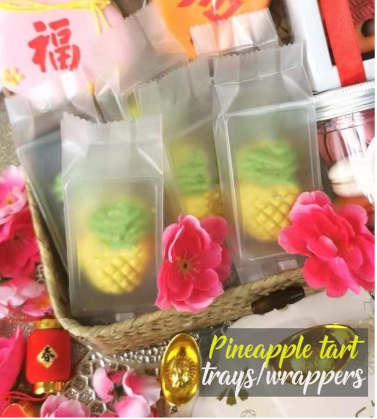 🇸🇬(50pcs trays/bags) SEALING bag tray gold bar pineapple tart long transparent box heat sealer wrapper cookie bags