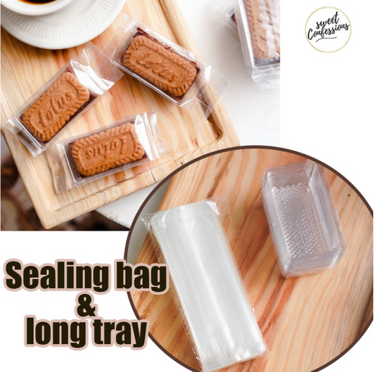 🇸🇬(50pcs trays/bags) SEALING bag tray gold bar pineapple tart long transparent box heat sealer wrapper cookie bags