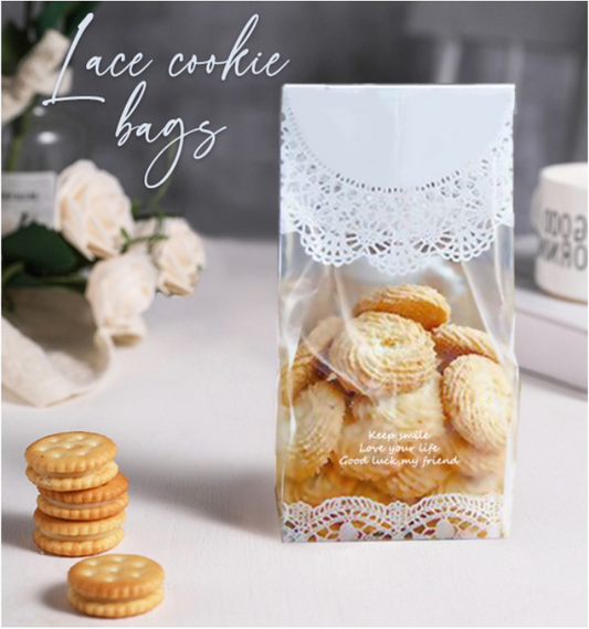 🇸🇬50pcs Lace cookie bags biscuit packaging wrappers plastic bag gift wrapper madeleine sweet confessions
