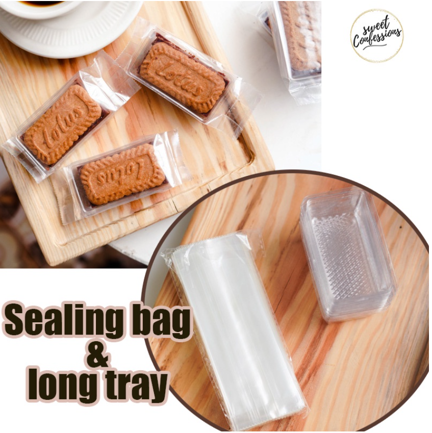 🇸🇬(50pcs trays/bags) SEALING bag tray pineapple tart long transparent box heat sealer wrapper cookie bags