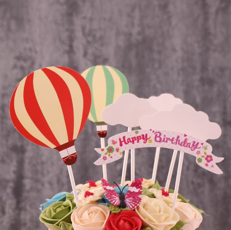 6pcs Hot air balloon cloud happy birthday cake toppers set