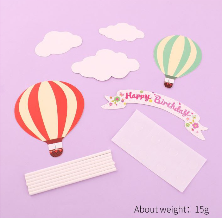 6pcs Hot air balloon cloud happy birthday cake toppers set