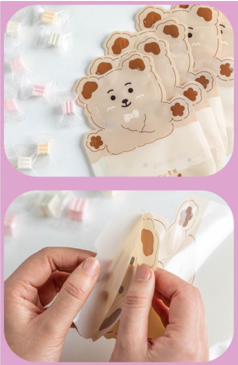 10pcs cookie bag - resealable bear plastic wrapper biscuit packaging sealed