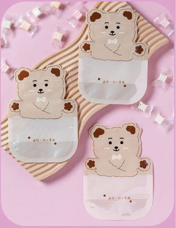 10pcs cookie bag - resealable bear plastic wrapper biscuit packaging sealed