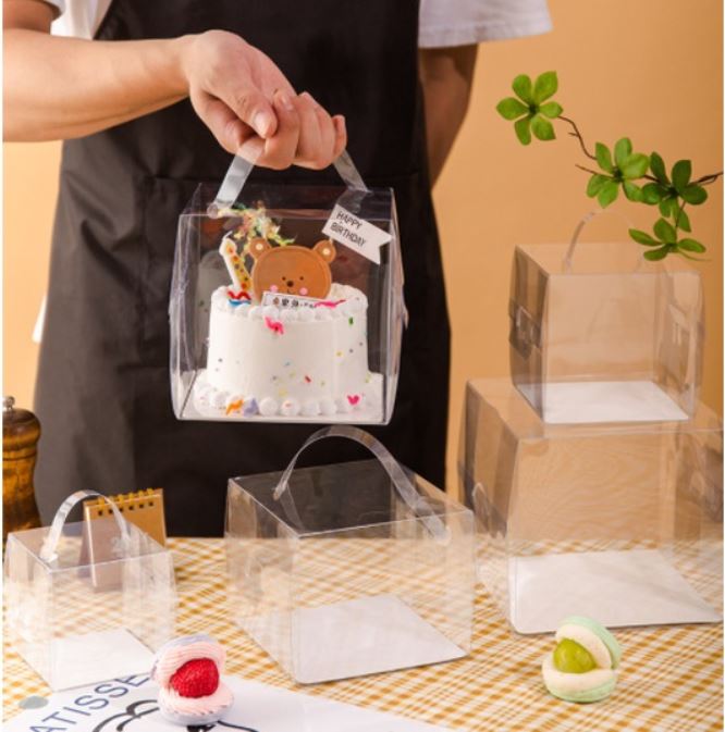 6 / 8 / 10 inch Transparent cake box with handle / clear plastic gift box