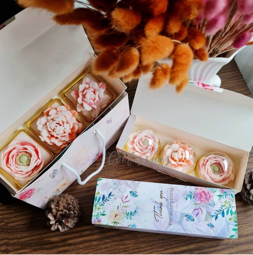 Mooncake box jelly sweets box Floral bouquet box 3 cavity mooncake box gift packaging cake box thank you