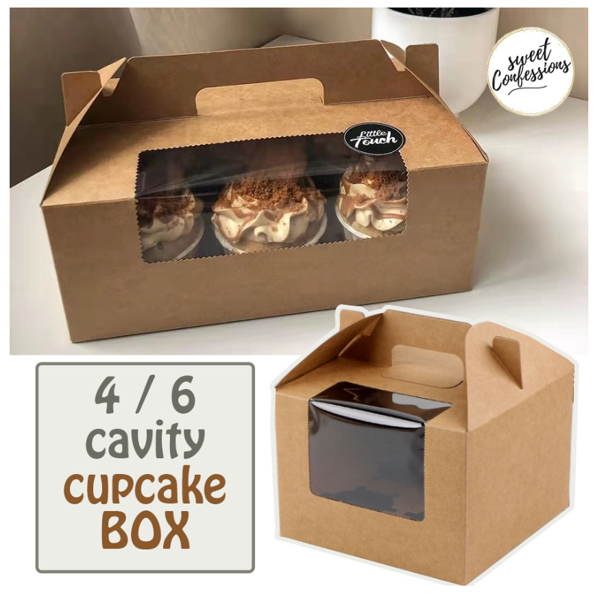 Cupcake box 4 cavity packaging gift cake paper boxes with handle for muffins sweet confessions