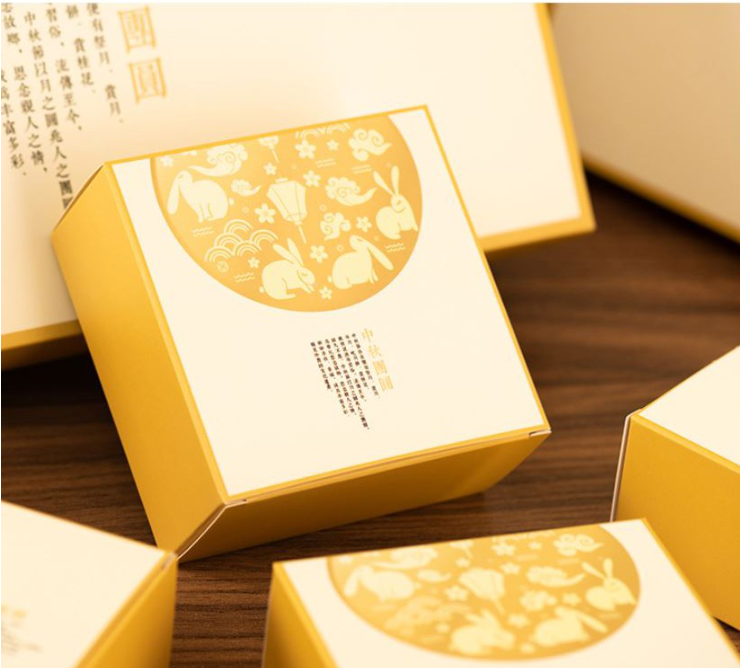 100g / 125g Large Gold mooncake packaging box with rabbit design