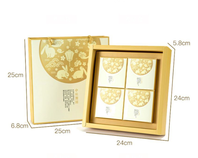 100g / 125g Large Gold mooncake packaging box with rabbit design