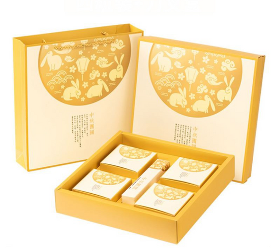 100g / 125g Large Gold mooncake packaging box with rabbit design