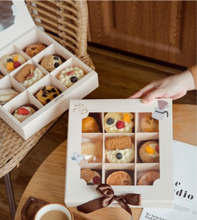 (10 inch box) 9 cavity cake box mini dessert box pastry brownie packaging mooncake box packing tray