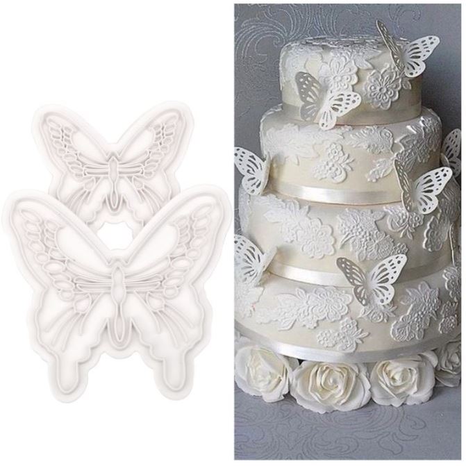 2pcs butterfly impression mould & cutter set fondant cake decorating tool