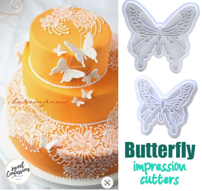 2pcs butterfly impression mould & cutter set fondant cake decorating tool