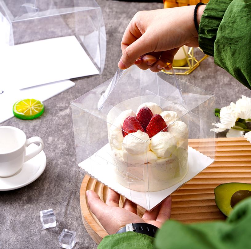 6 / 8 / 10 inch Transparent cake box with handle / clear plastic gift box