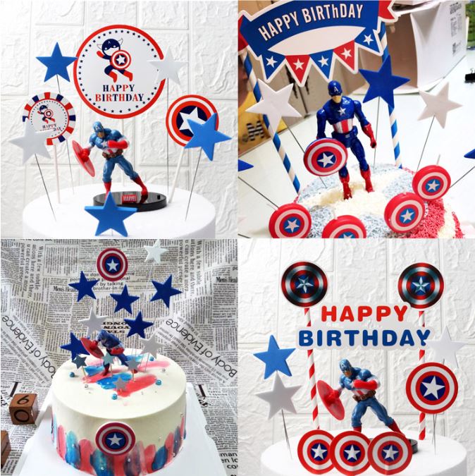 Toppers - Captain America birthday cake star toppers shield cake topper
