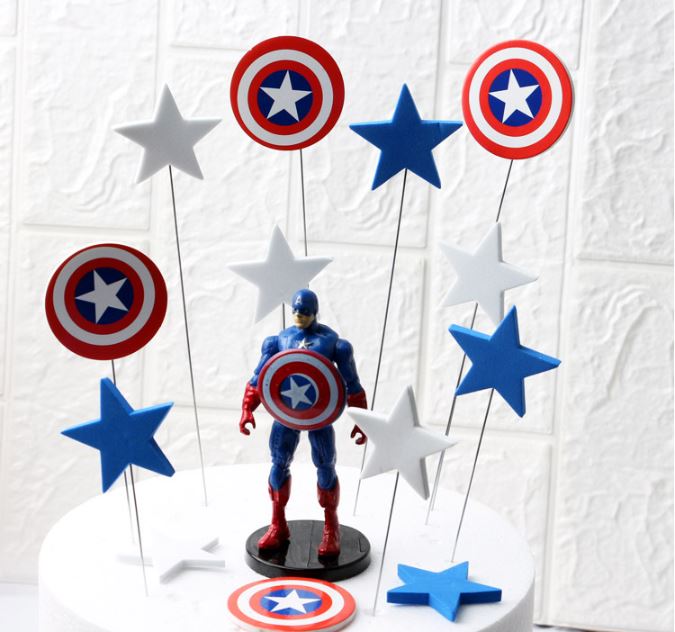 Toppers - Captain America birthday cake star toppers shield cake topper