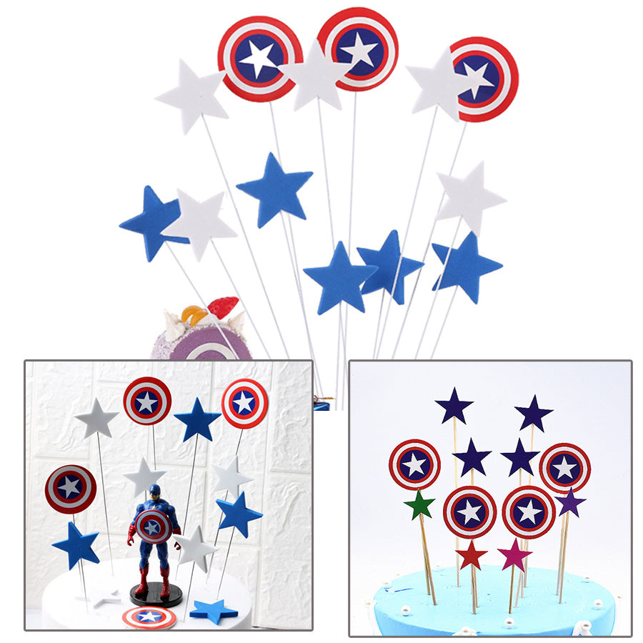 Toppers - Captain America birthday cake star toppers shield cake topper