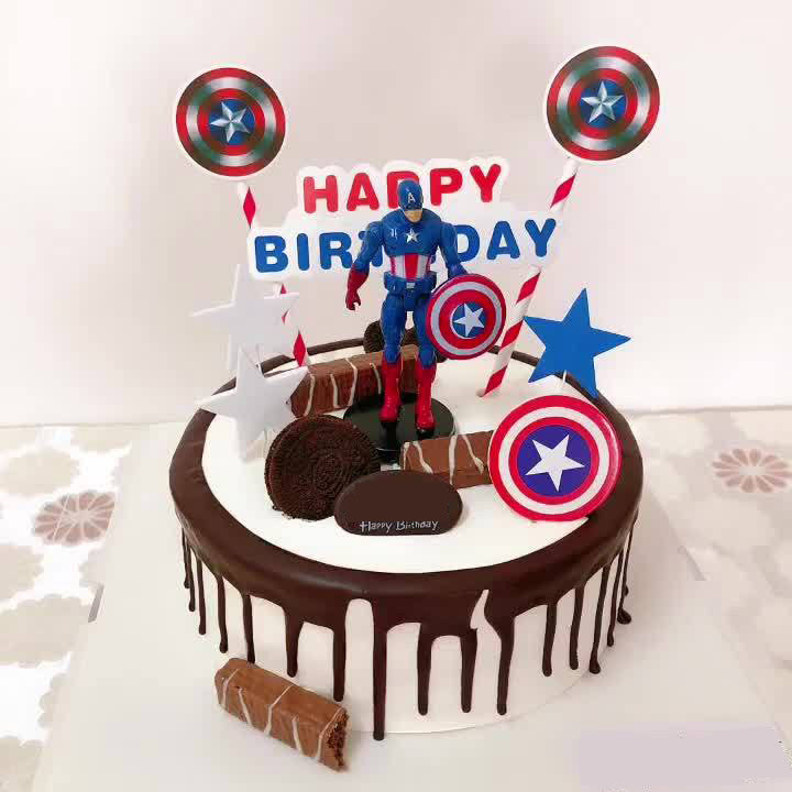Toppers - Captain America birthday cake star toppers shield cake topper