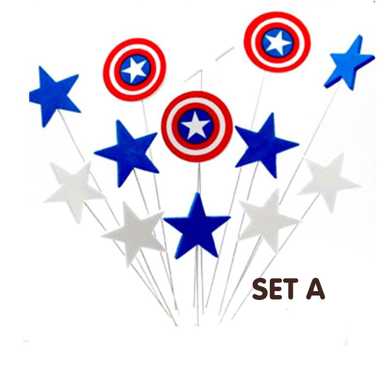 Toppers - Captain America birthday cake star toppers shield cake topper