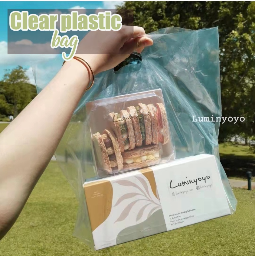 10pcs plastic bags cake box packaging bag salad bowl clear carrier bag transparent carrying bag