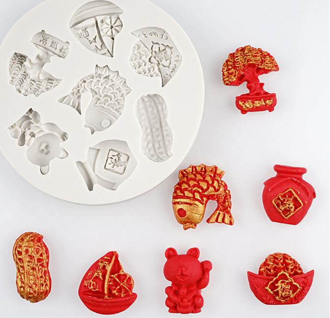 Chinese new year mould latern firecracker fish cake decorating mold 福新年模