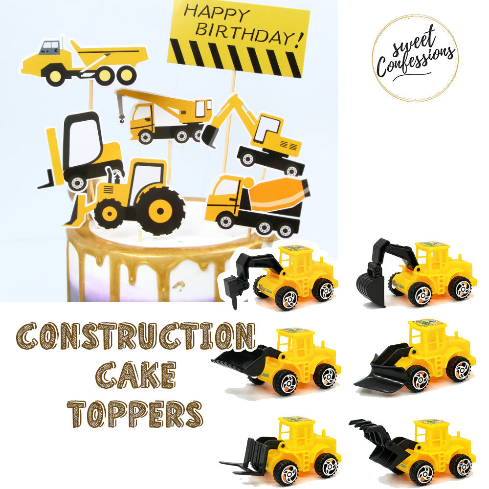 🔥Bulldozer excavator crane cake toppers toy figurine transport model car birthday topper