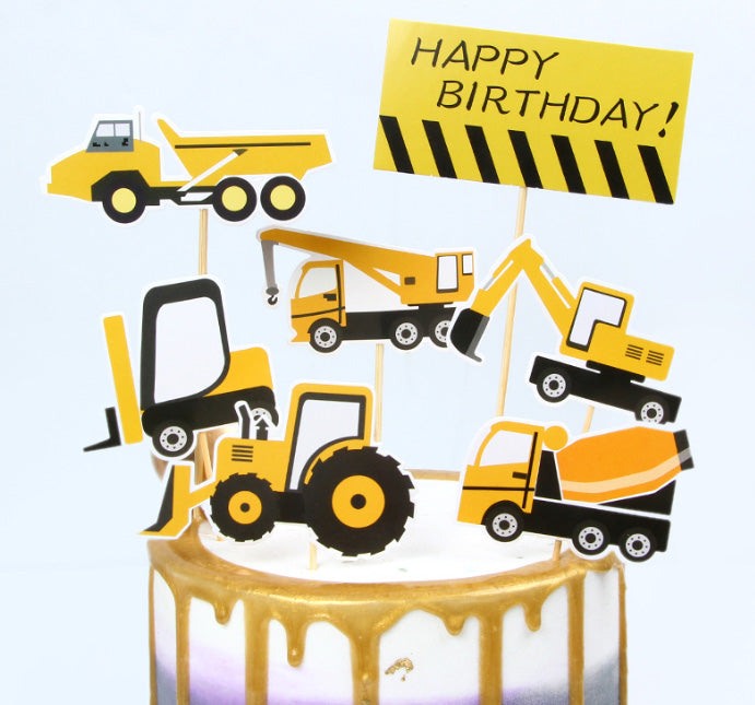 🔥Bulldozer excavator crane cake toppers toy figurine transport model car birthday topper