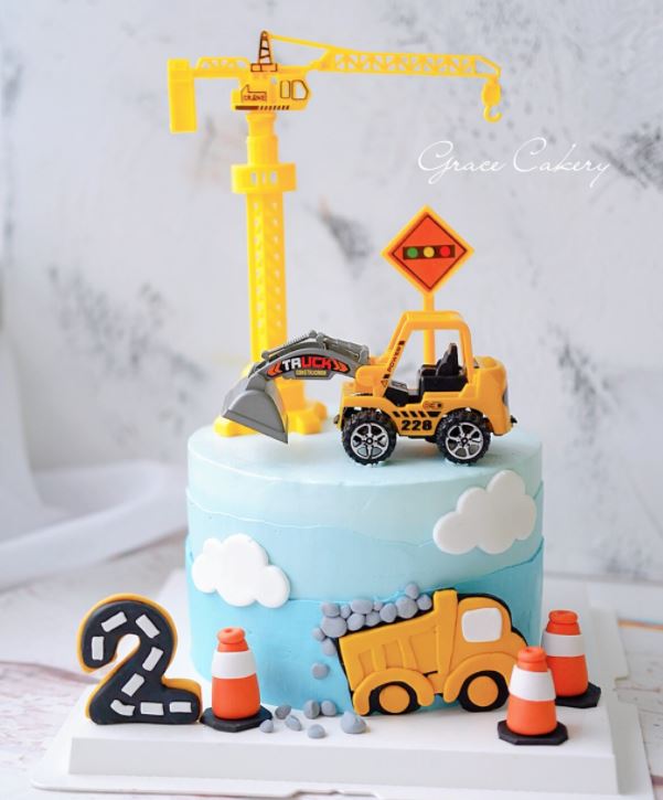 Bulldozer excavator crane cake toppers toy figurine transport model car birthday topper