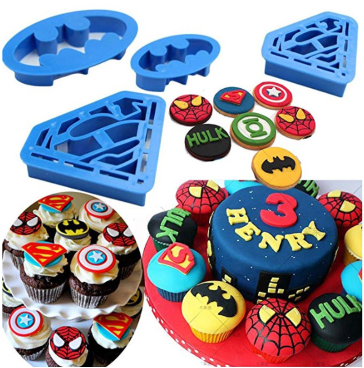 Batman & superman cookie press fondant cutter super hero set of mould