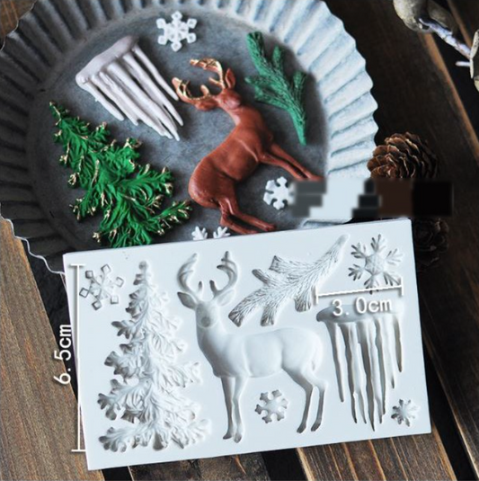 Reindeer mould antler snowflake frost frozen christmas xmas tree snow fondant silicone mold