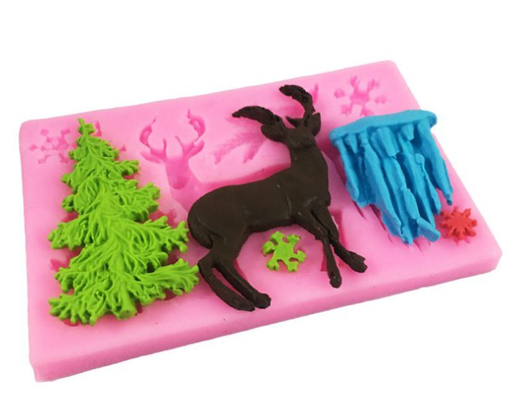 Reindeer mould antler snowflake frost frozen christmas xmas tree snow fondant silicone mold