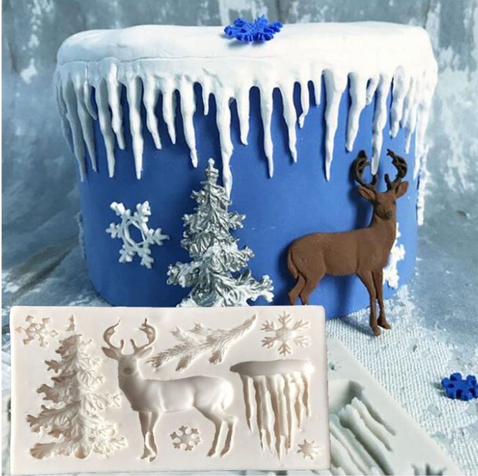 Reindeer mould antler snowflake frost frozen christmas xmas tree snow fondant silicone mold