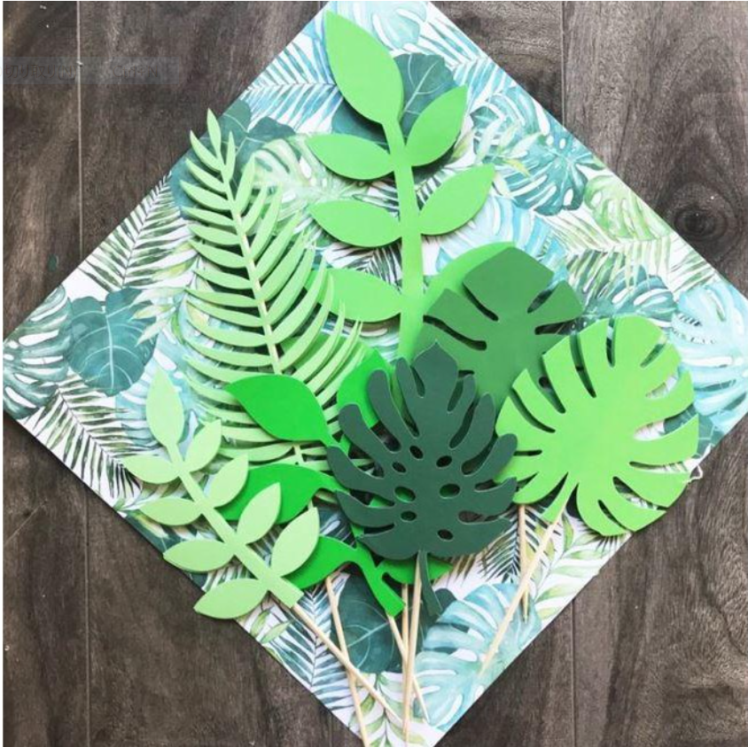 7pcs forest ferns monstera leaf tropical botany leafy plant cake toppers decoration paper card