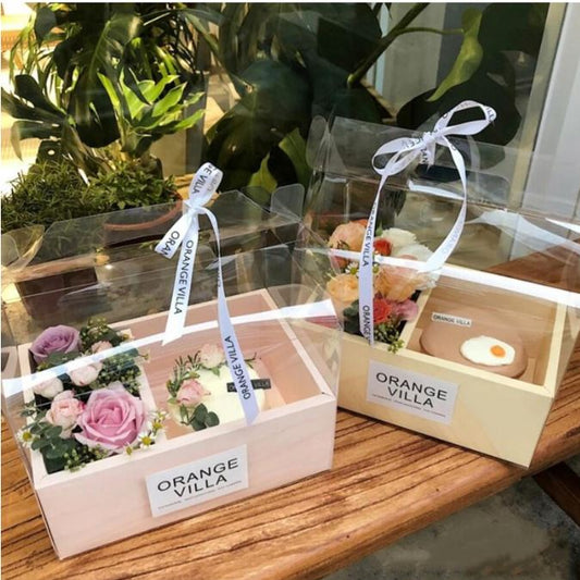 🔥Gift box - Cake & flowers packaging box clear transparent 2 in 1 gift set bouquet box