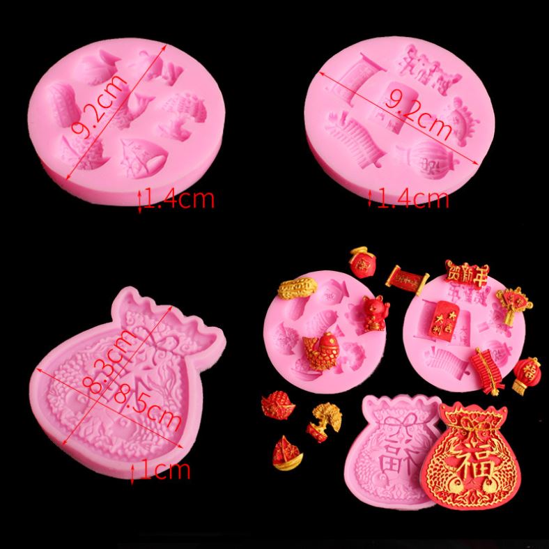 Chinese new year mould latern firecracker fish cake decorating mold 福新年模