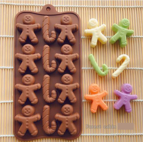 Gingerbread man mould candy cane chocolate jelly silicone mold christmas cake decorating mould
