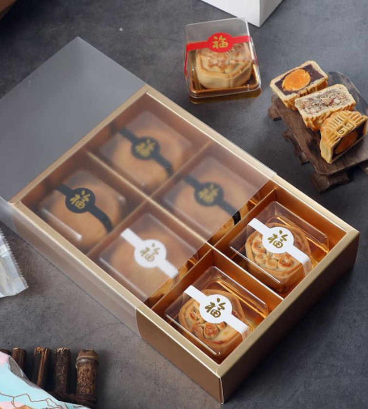 Golden Plastic Disposable Mooncake Gift Box , Kraft Paper Mooncake Box  Packaging