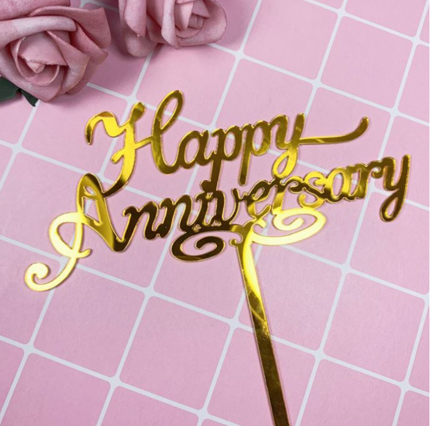 Happy anniversary cake topper gold wedding gift tag