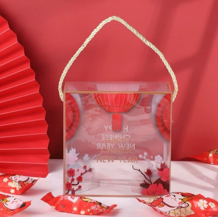 Carrier box packaging box CNY box transparent pineapple tart packaging box chinese new year gift box