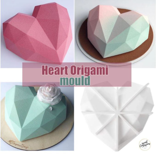 🇸🇬 Heart pinata mould Amore origami diamond heart shape silicone mould italian dessert mousse cake pan jelly mold