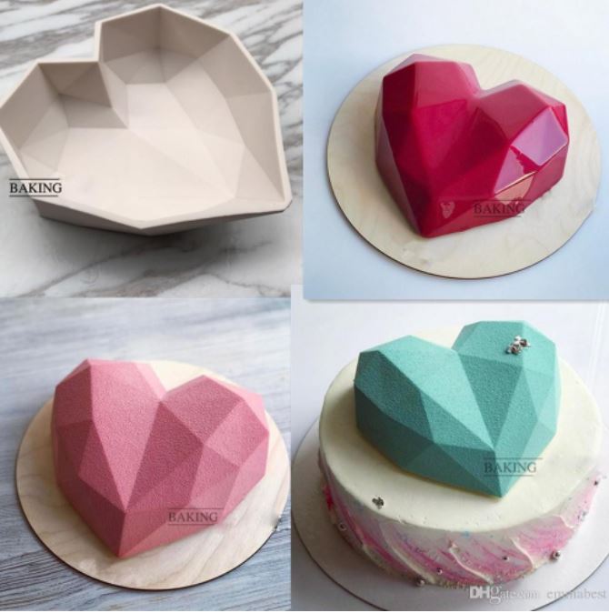 🇸🇬 Heart pinata mould Amore origami diamond heart shape silicone mould italian dessert mousse cake pan jelly mold