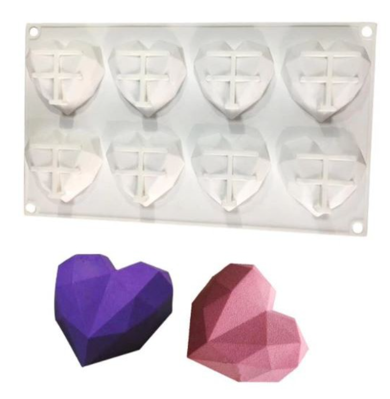 🇸🇬🇸🇬 Heart diamond amore origami 8 cavity silicone mould mousse hearts facet angle jelly silicon mold