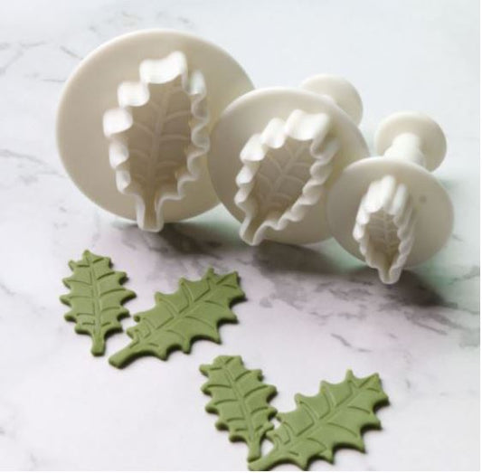 3pcs holly leaf plunger cutter christmas leaf cake decorating cutter tools