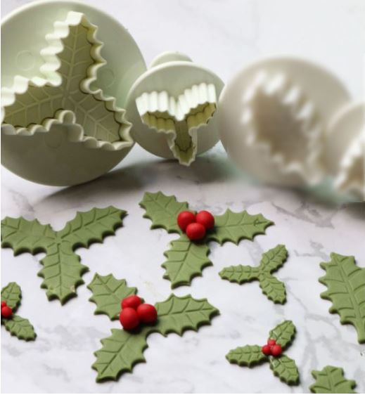 2pcs holly leaf plunger cutter christmas leaf cake decorating cutter tools xmas tree