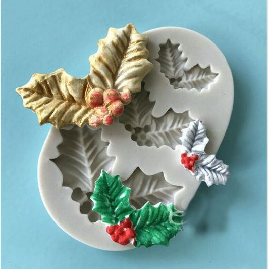 Holly leaf christmas tree cake decorating mould xmas silicone mold