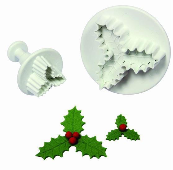 2pcs holly leaf plunger cutter christmas leaf cake decorating cutter tools xmas tree