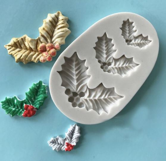 Holly leaf christmas tree cake decorating mould xmas silicone mold