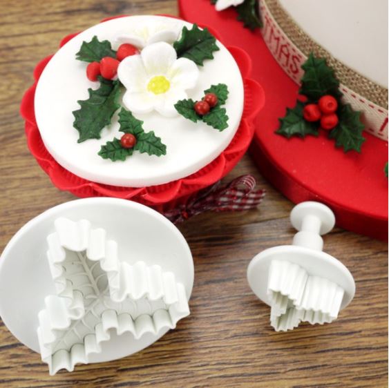2pcs holly leaf plunger cutter christmas leaf cake decorating cutter tools xmas tree