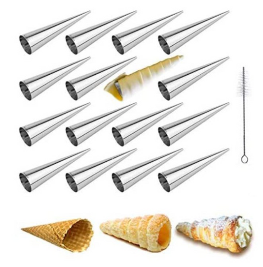10pcs Cream horn moulds Cone Stainless Steel Roll Horn Forms Conical Danish Pastry Croissant Cones Mold