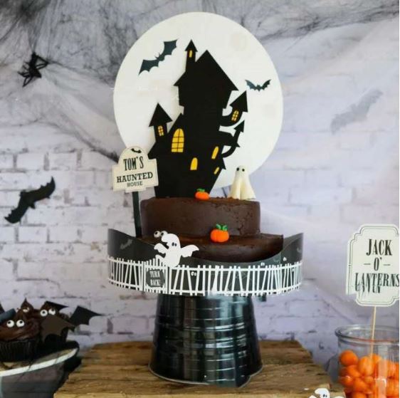 Toppers - Ghost house haunted house halloween fence cake liner topper